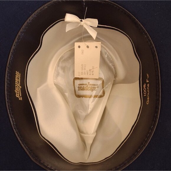 NWT Vintage Madcaps Womens Navy Blue Fedora 22" Diameter 100% Genuine Fur - Picture 8 of 12